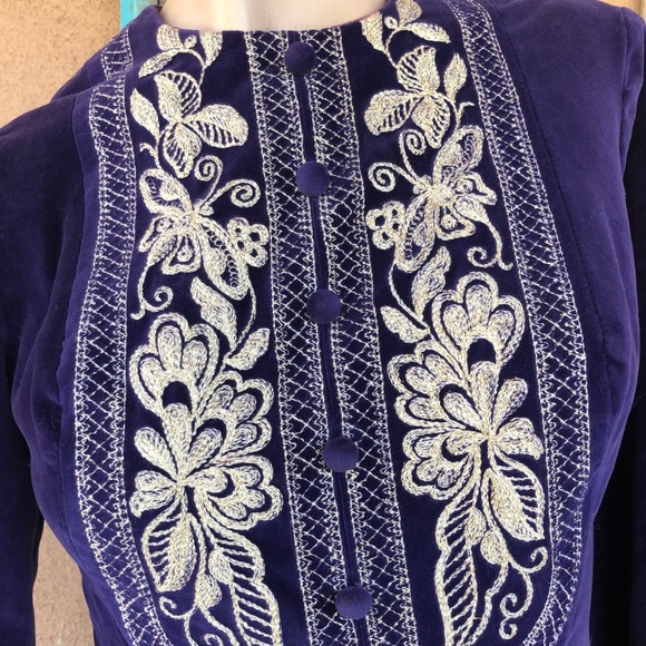 VTG 1960s 1970s Purple Velvet Maxi Dress Sz xS - Picture 6 of 10